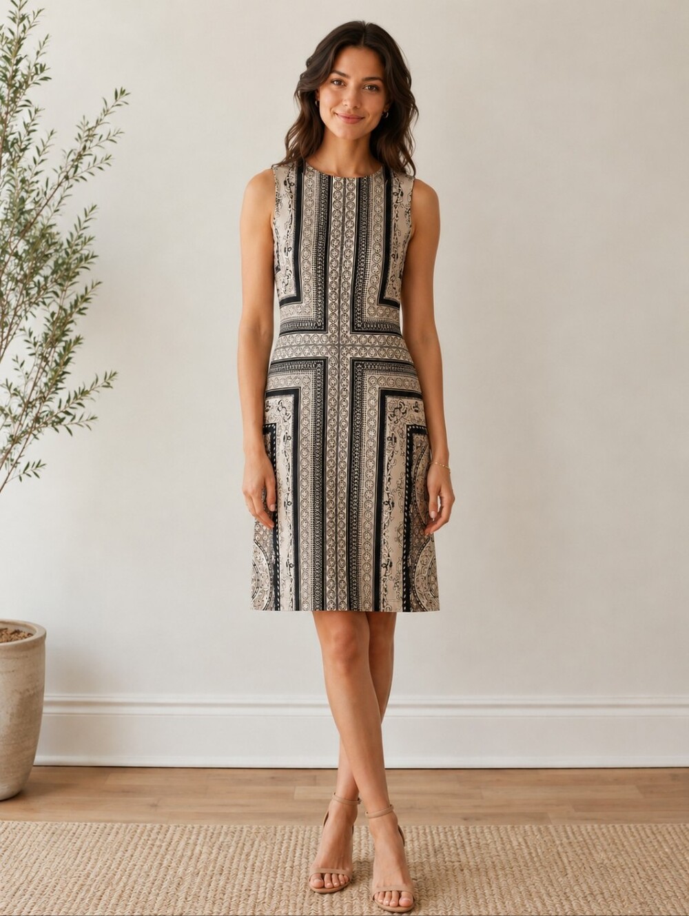 Charter Club Sleeveless Sheath Dress in Black, Cream &and Tan, NWT, Size: PP